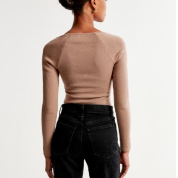 Abercrombie & Fitch Long Sleeve Sweetheart Sweater Knit Rib Bodysuit - Picture 3 of 7